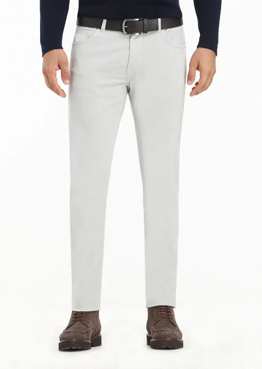 Açık Gri Fitilli Dokuma Slim Fit Kadife Casual Pamuk Karışımlı Pantolon - 2