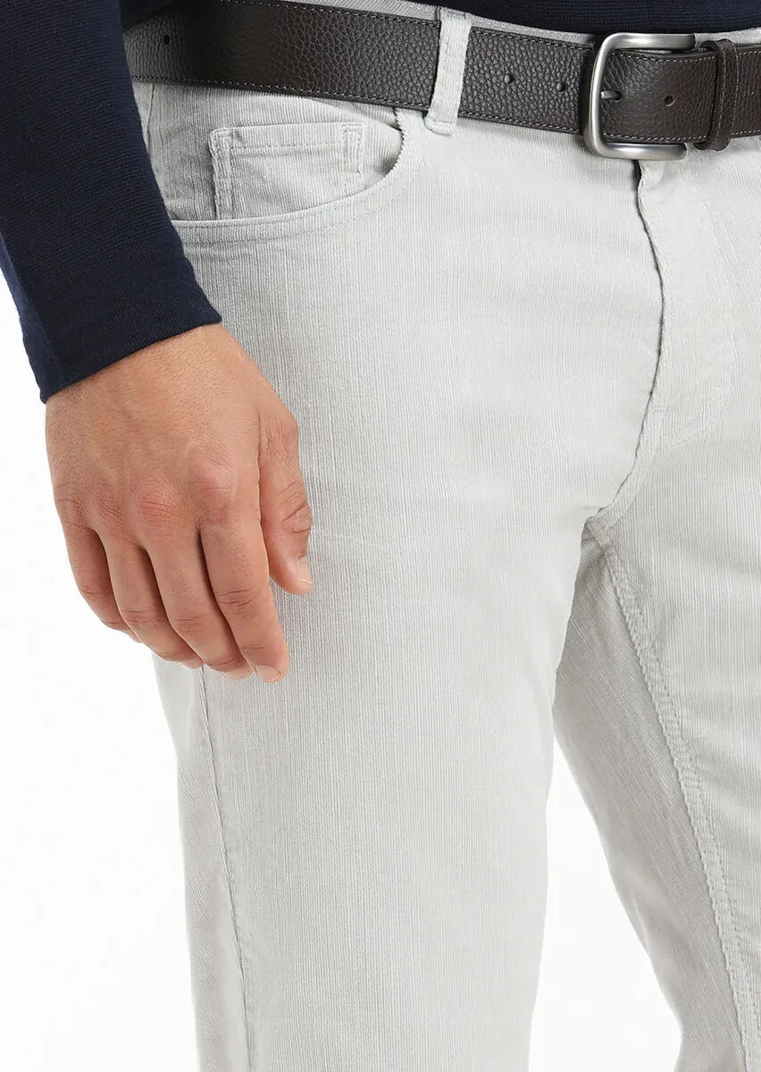 Açık Gri Fitilli Dokuma Slim Fit Kadife Casual Pamuk Karışımlı Pantolon - 3
