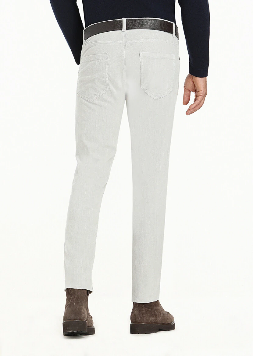 Açık Gri Fitilli Dokuma Slim Fit Kadife Casual Pamuk Karışımlı Pantolon - 4