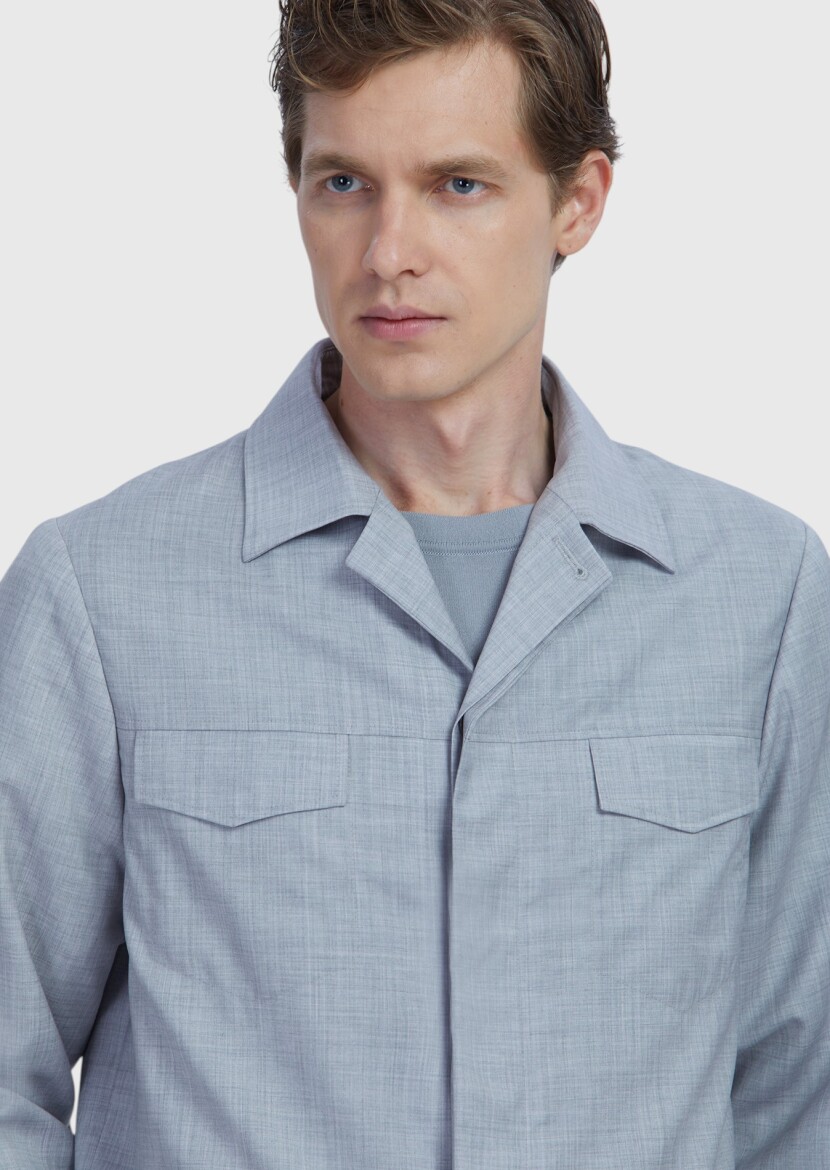 Açık Gri Gömlek Ceket - 5