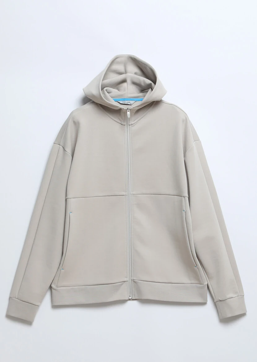 Açık Gri Kapüşonlu Düz Sweatshırt - 6