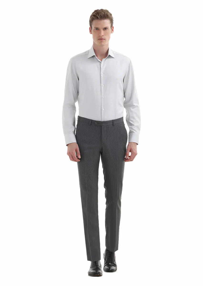 Açık Gri Mikro Regular Fit Dokuma Klasik Pamuk Karışımlı Gömlek - 1