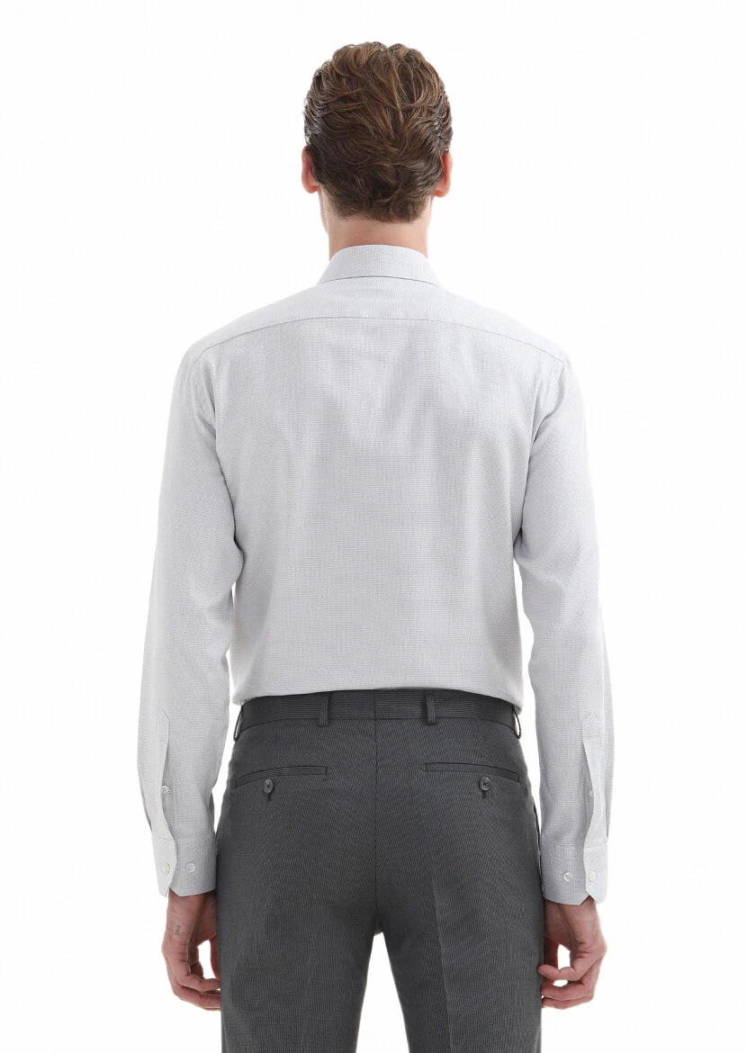 Açık Gri Mikro Regular Fit Dokuma Klasik Pamuk Karışımlı Gömlek - 4