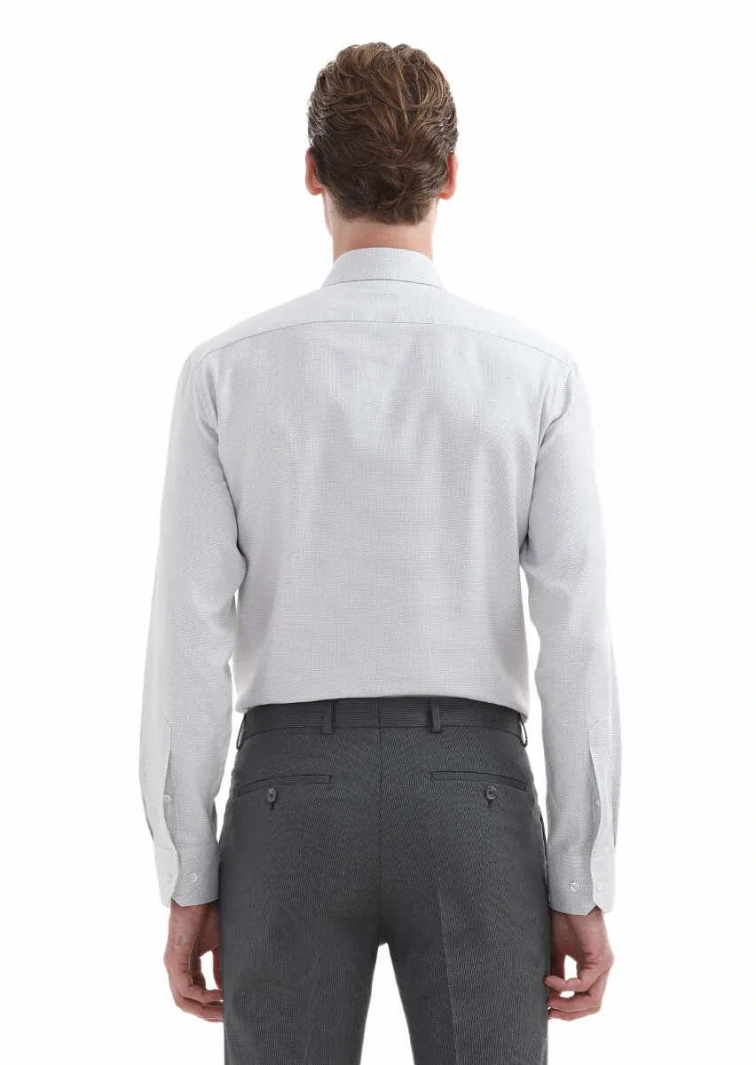 Açık Gri Mikro Regular Fit Dokuma Klasik Pamuk Karışımlı Gömlek - 4