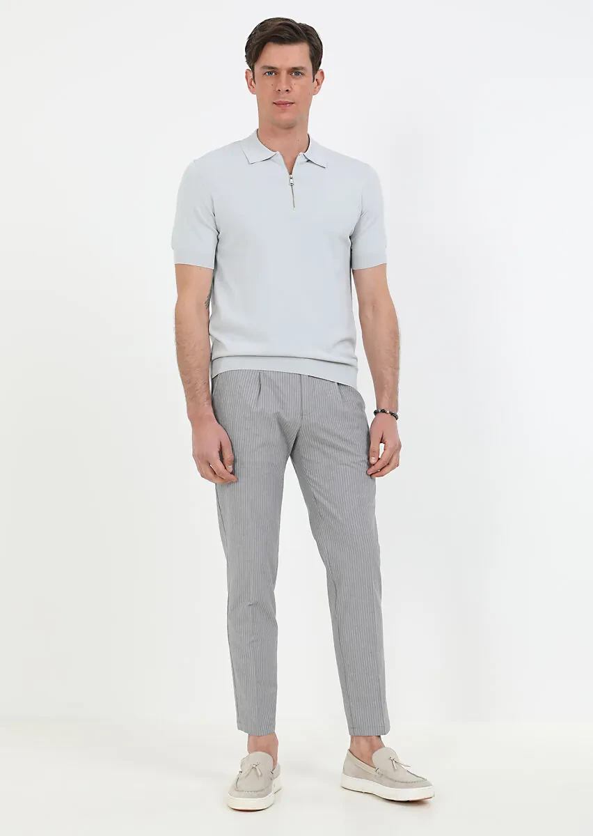 Açık Gri Polo Yaka Düz Örgü Triko - 2