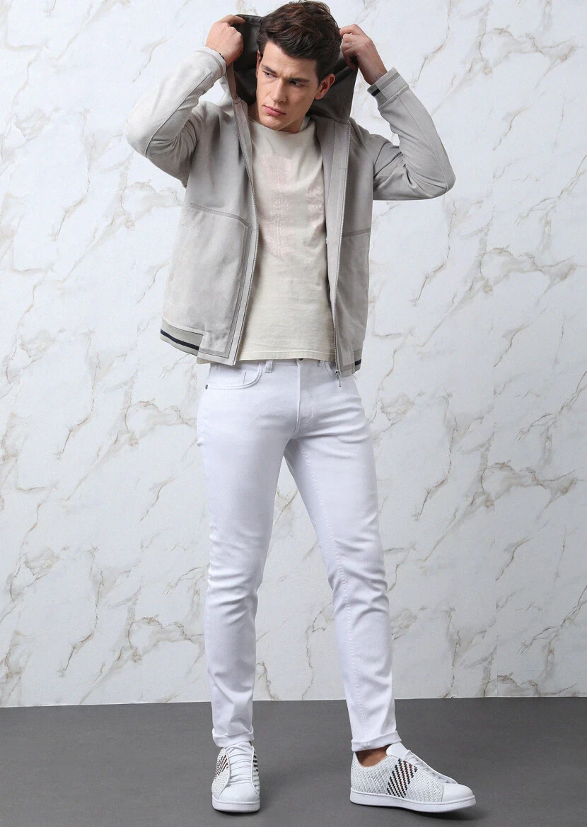 Açık Gri Regular Fit Casual Süet Deri Mont - 1