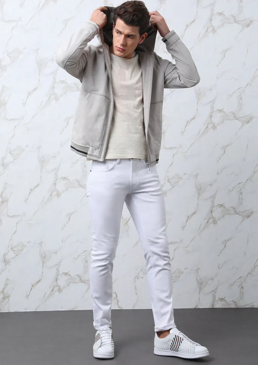 Açık Gri Regular Fit Casual Süet Deri Mont - 1