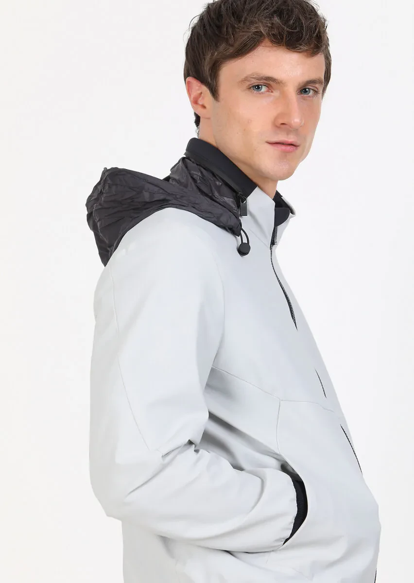 Açık Gri Regular Fit Dik Yaka Casual Dokuma Mont - 5