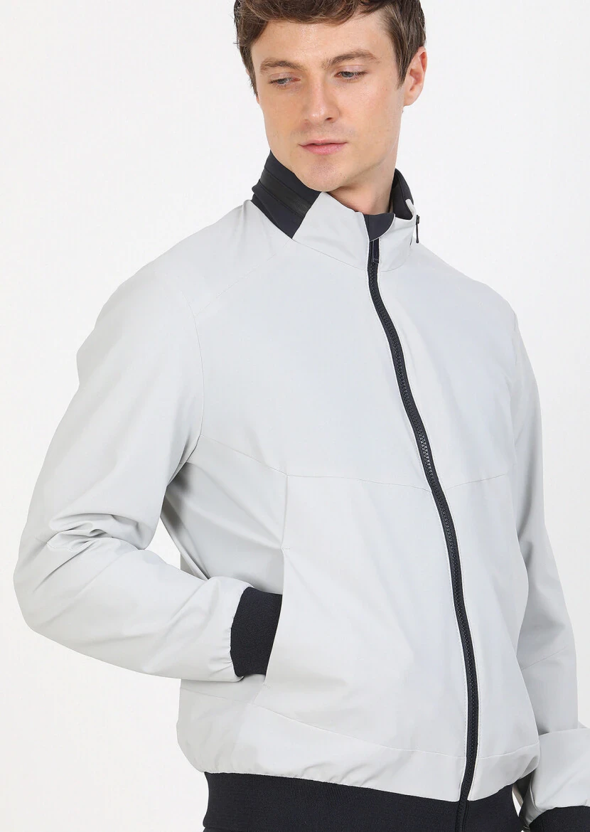 Açık Gri Regular Fit Dik Yaka Casual Dokuma Mont - 6