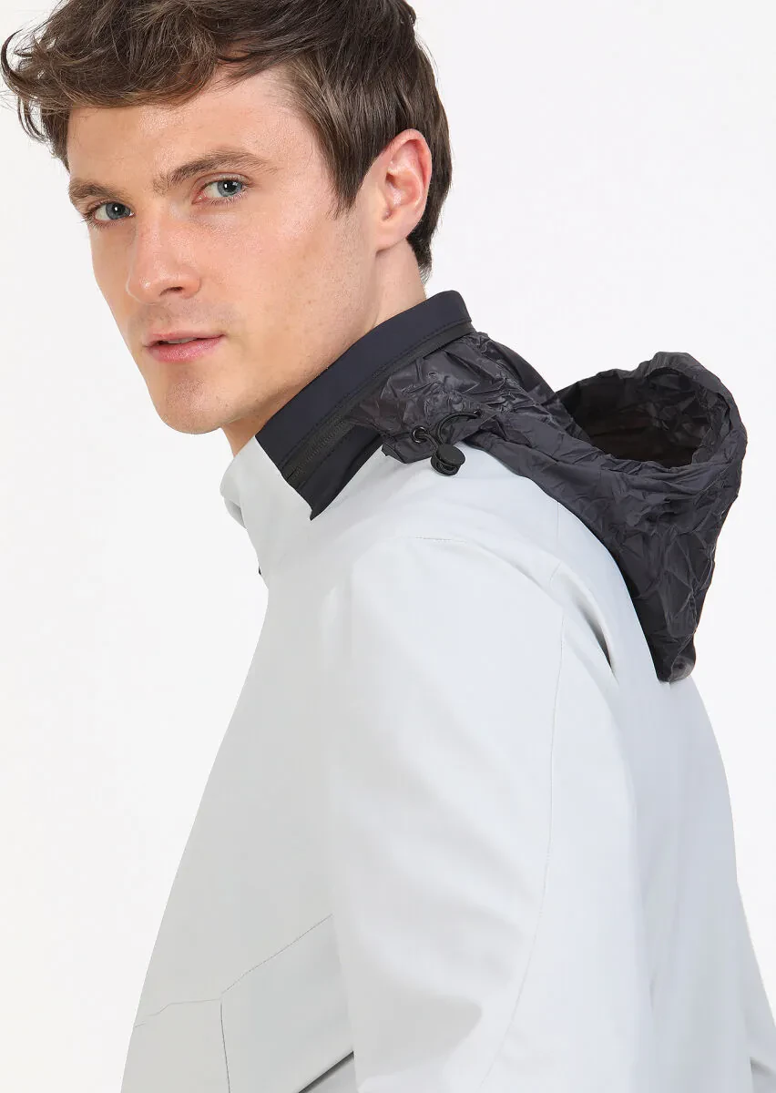 Açık Gri Regular Fit Dik Yaka Casual Dokuma Mont - 7