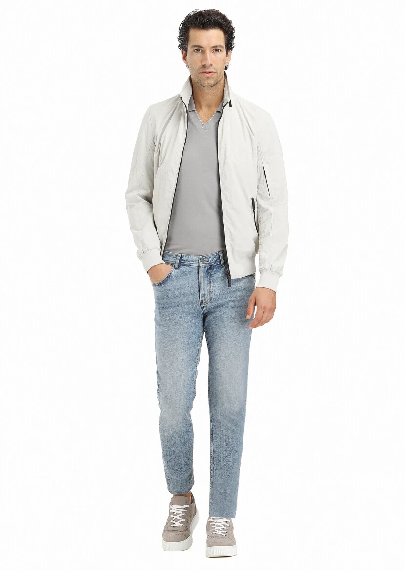 Açık Gri Regular Fit Dik Yaka Casual Dokuma Mont - RAMSEY