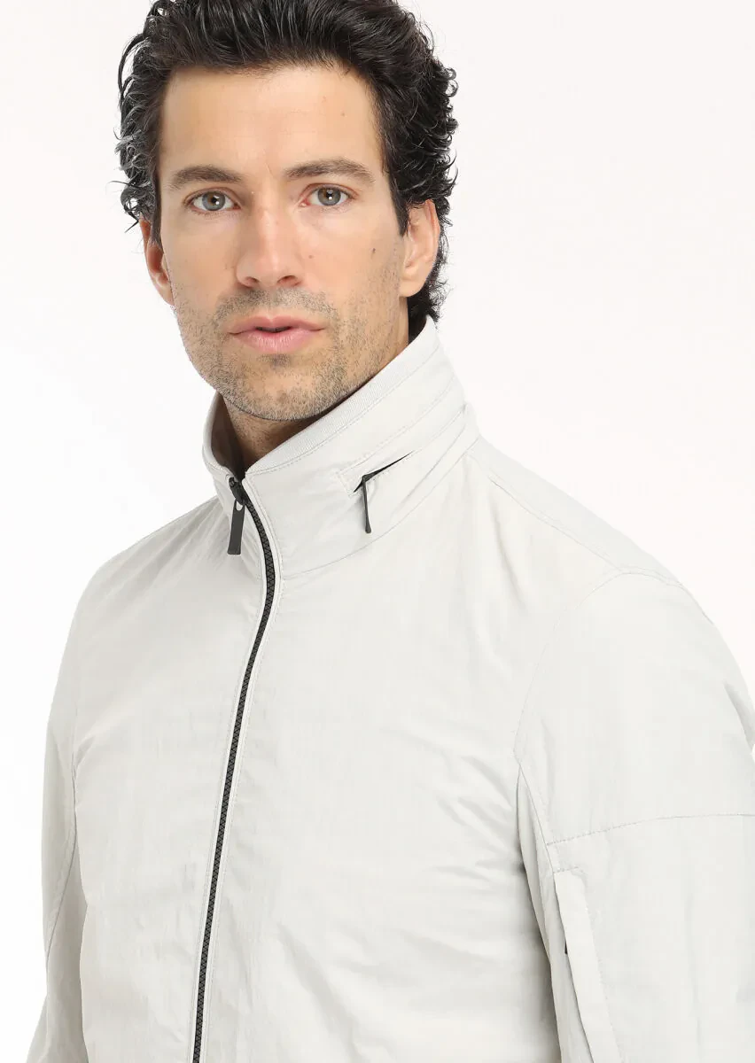 Açık Gri Regular Fit Dik Yaka Casual Dokuma Mont - 4