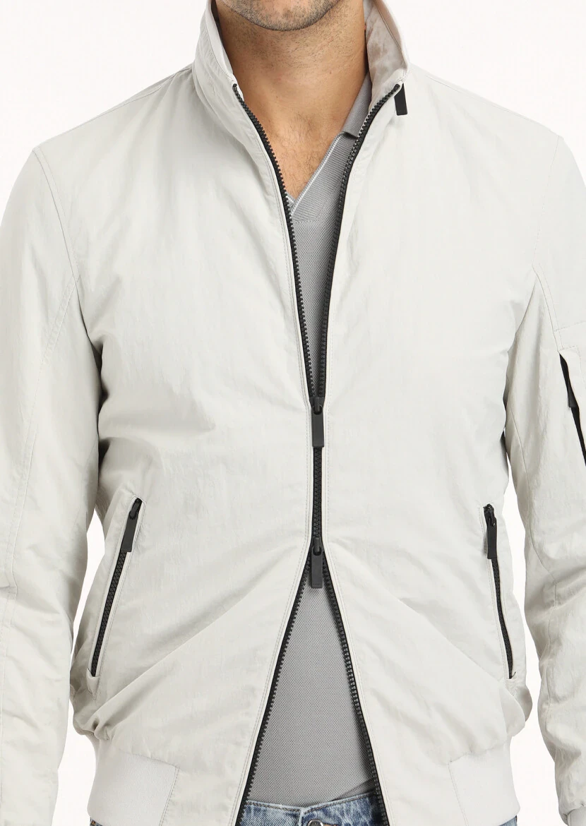 Açık Gri Regular Fit Dik Yaka Casual Dokuma Mont - 5