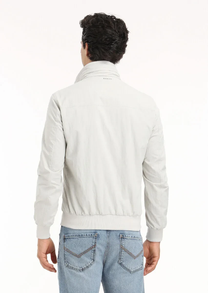 Açık Gri Regular Fit Dik Yaka Casual Dokuma Mont - 6