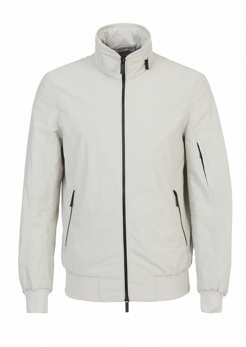 Açık Gri Regular Fit Dik Yaka Casual Dokuma Mont - 7