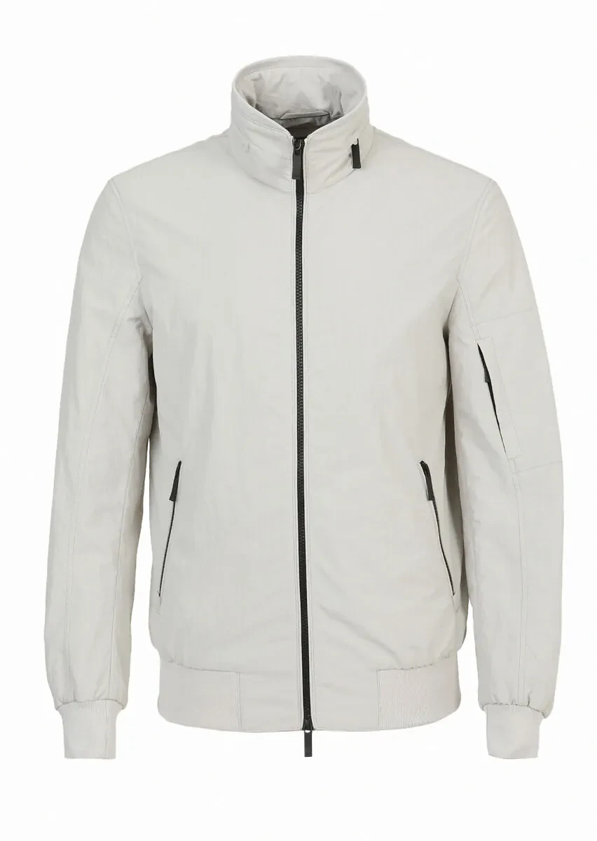 Açık Gri Regular Fit Dik Yaka Casual Dokuma Mont - 7