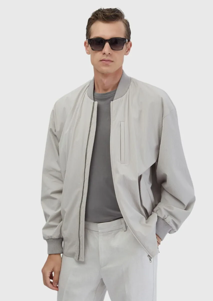 Açık Gri Regular Fit Dik Yaka Casual Dokuma Mont - 1