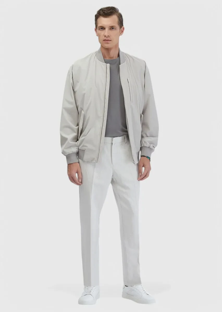 Açık Gri Regular Fit Dik Yaka Casual Dokuma Mont - 2