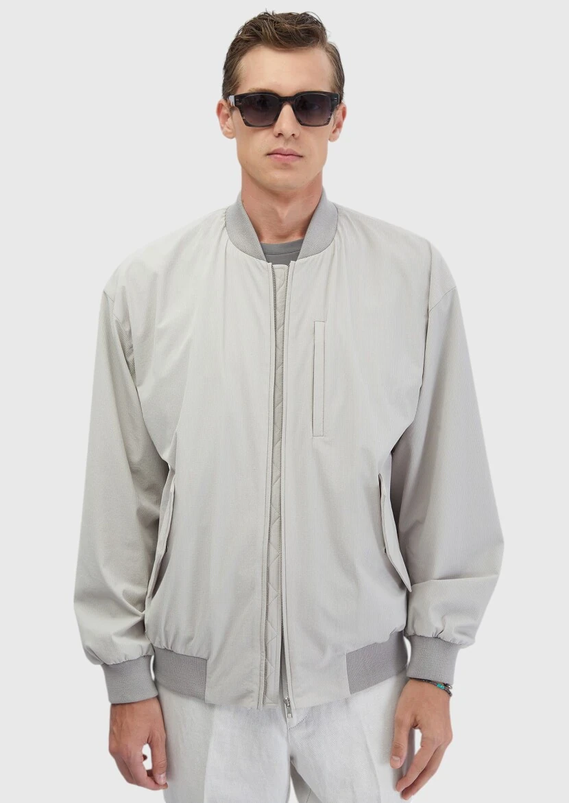 Açık Gri Regular Fit Dik Yaka Casual Dokuma Mont - 3