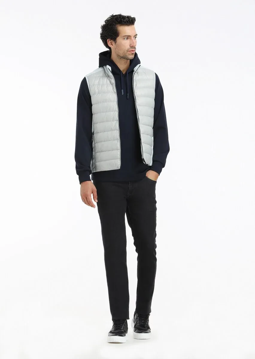 Açık Gri Regular Fit Dik Yaka Casual Dokuma Spor Yelek - 1