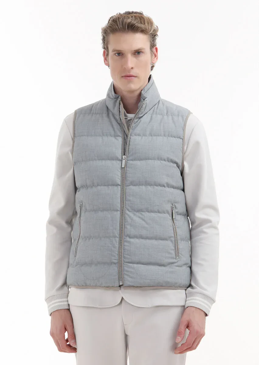 Açık Gri Regular Fit Dik Yaka Casual Dokuma Spor Yelek - 1