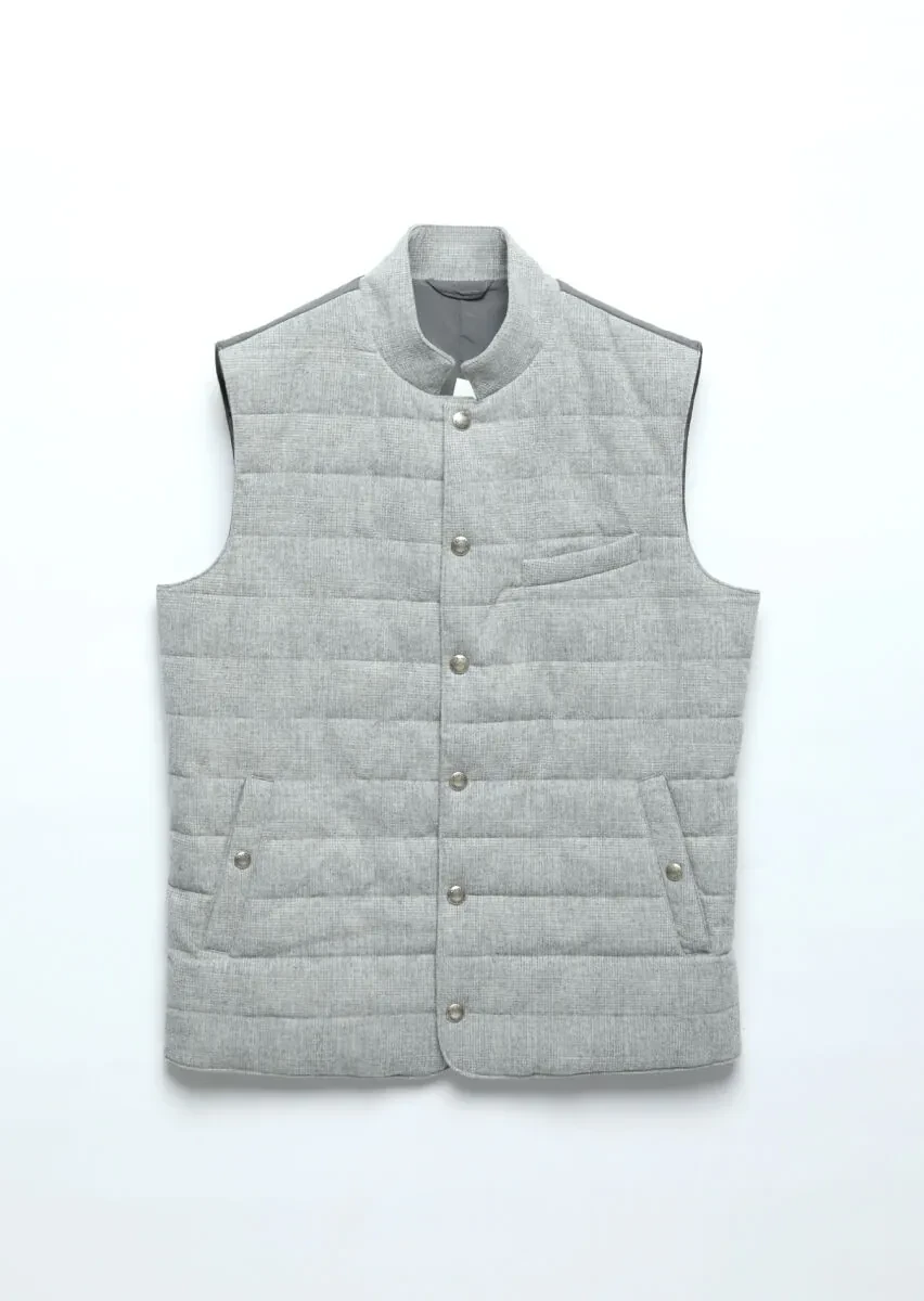 Açık Gri Regular Fit Dik Yaka Casual Dokuma Spor Yelek - 6