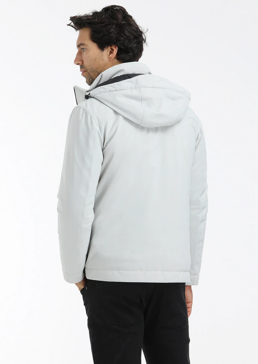 Açık Gri Regular Fit Kapüşonlu Casual Dokuma Mont - 5