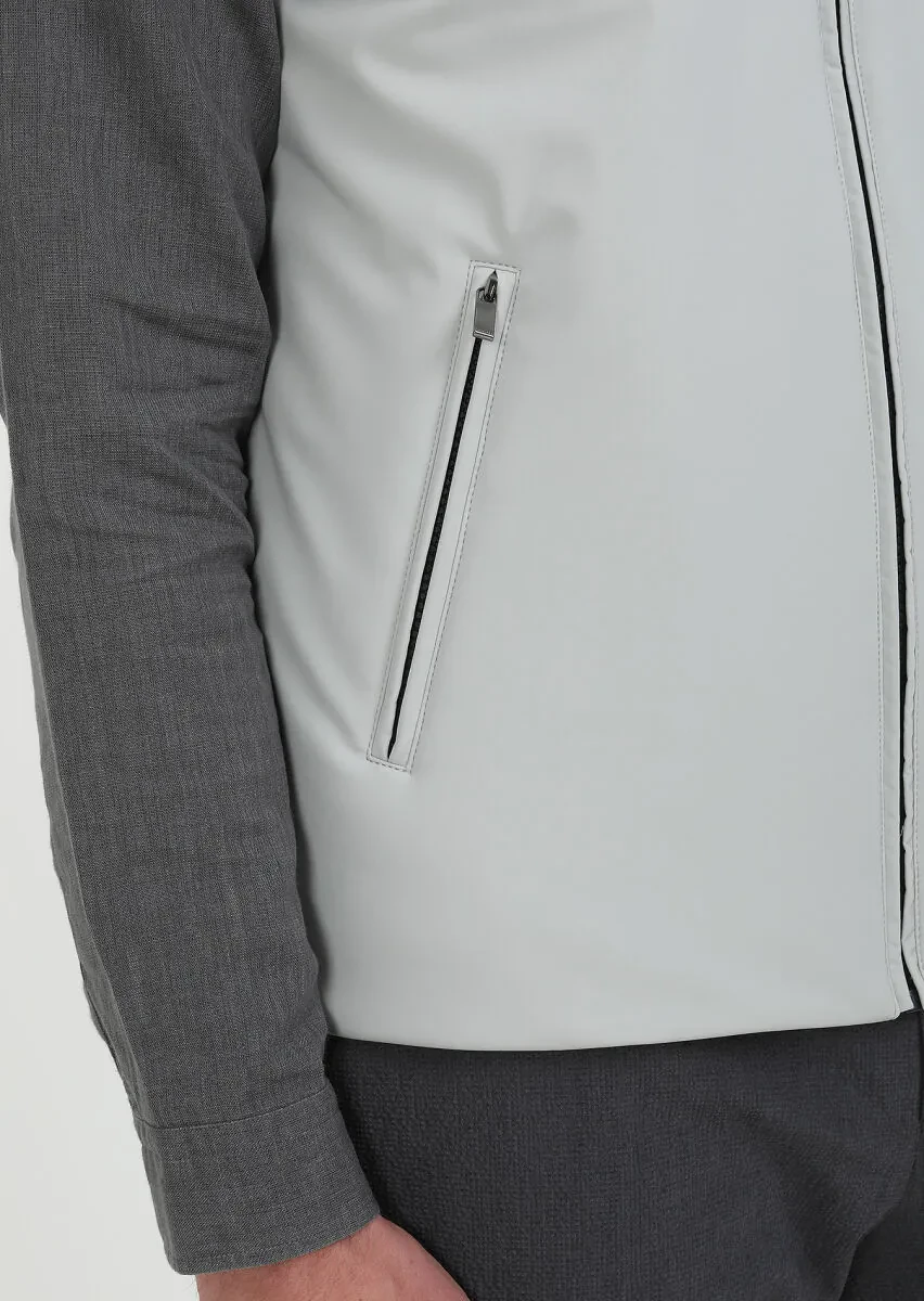 Açık Gri Regular Fit Kapüşonlu Casual Dokuma Spor Yelek - 5
