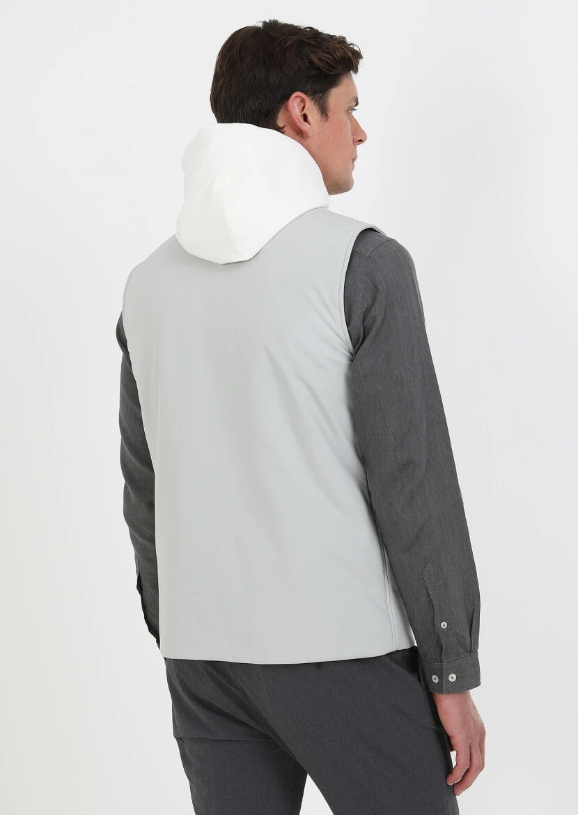 Açık Gri Regular Fit Kapüşonlu Casual Dokuma Spor Yelek - 6