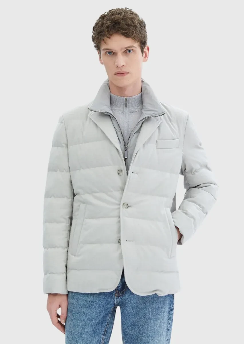 Açık Gri Regular Fit Micro Jel Elyaflı Spor Ceket - 1