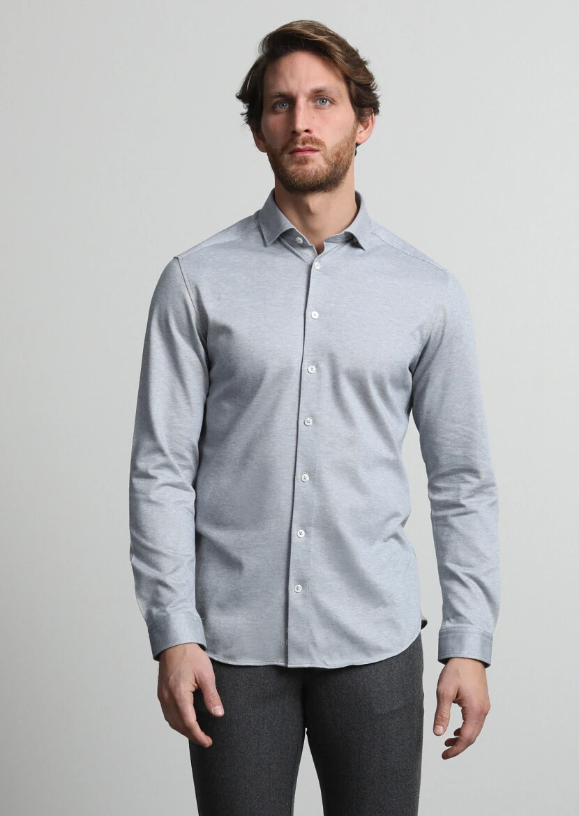 Açık Gri Slim Fit Casual %100 Pamuk Gömlek - 2