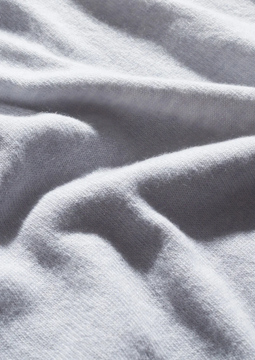 Açık Gri Tam Balıkçı Yaka Düz Örgü Yün Karışımlı Triko Kazak - 5