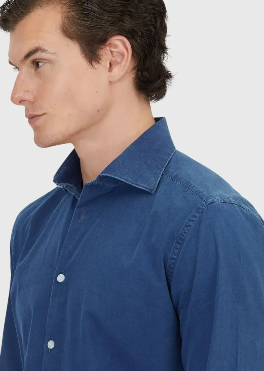 Açık İndigo Düz Casual Fit Dokuma Casual %100 Pamuk Gömlek - 4