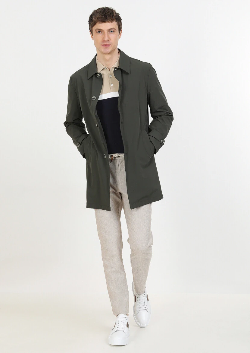 Açık Kahve Çizgili Dokuma Jogging Fit Casual Pamuk Karışımlı Pantolon - 4