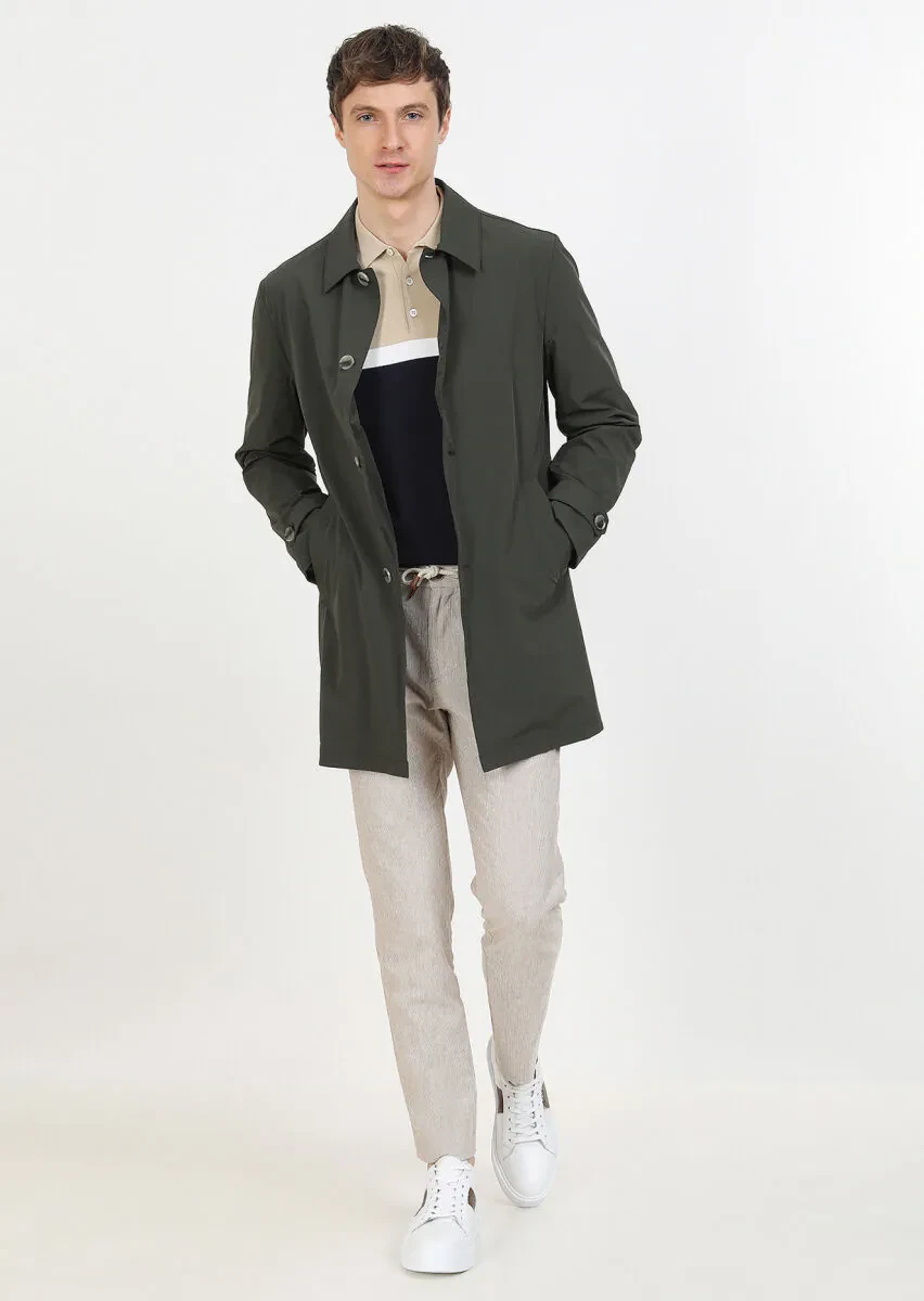 Açık Kahve Çizgili Dokuma Jogging Fit Casual Pamuk Karışımlı Pantolon - 4