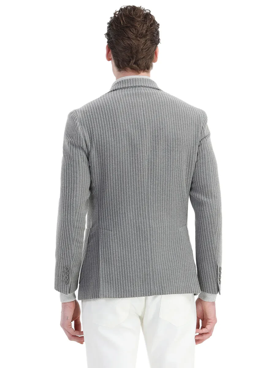 Açık Kahve Çizgili Shirt Shoulder Slim Fit Yün Karışımlı Ceket - 6