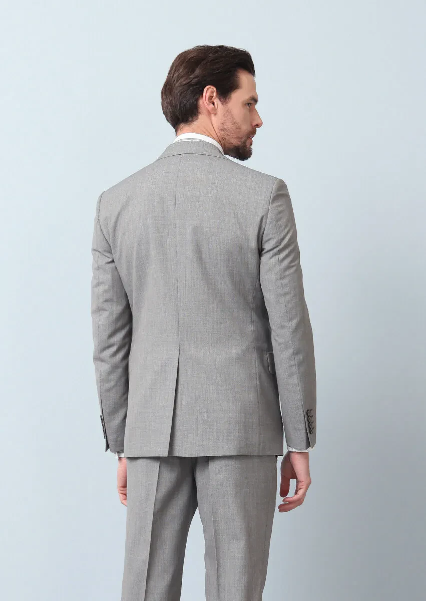 Açık Kahve Desenli Modern Fit %100 Yün Takım Elbise - 6