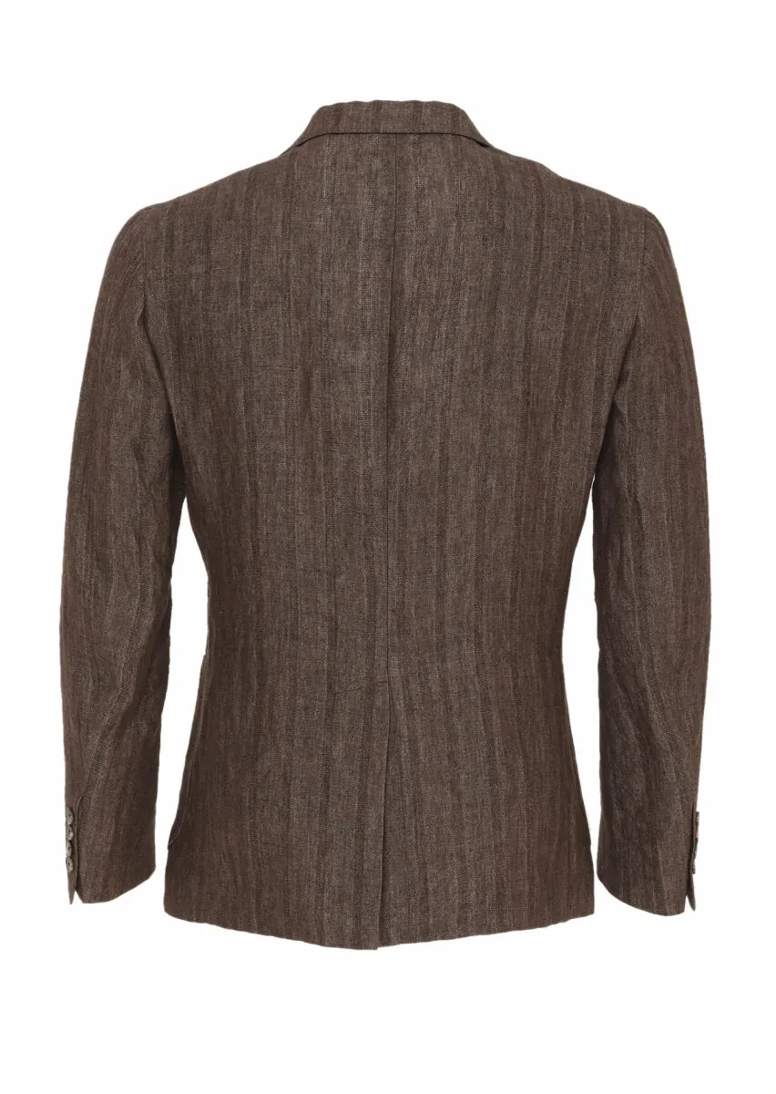 Açık Kahve Desenli Shirt Shoulder Slim Fit %100 Keten Ceket - 5