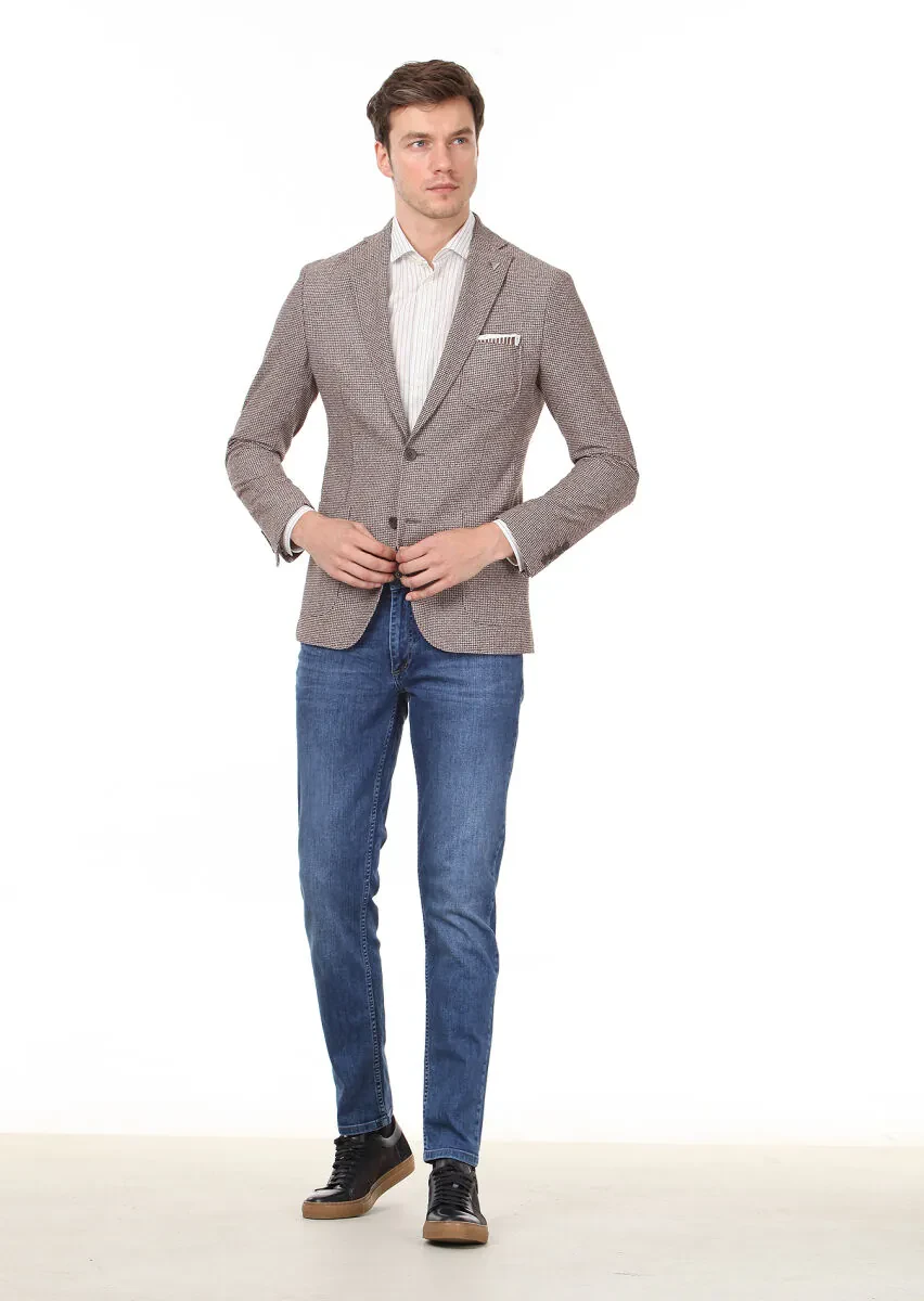 Açık Kahve Desenli Zeroweight Slim Fit Yün Karışımlı Ceket - 3