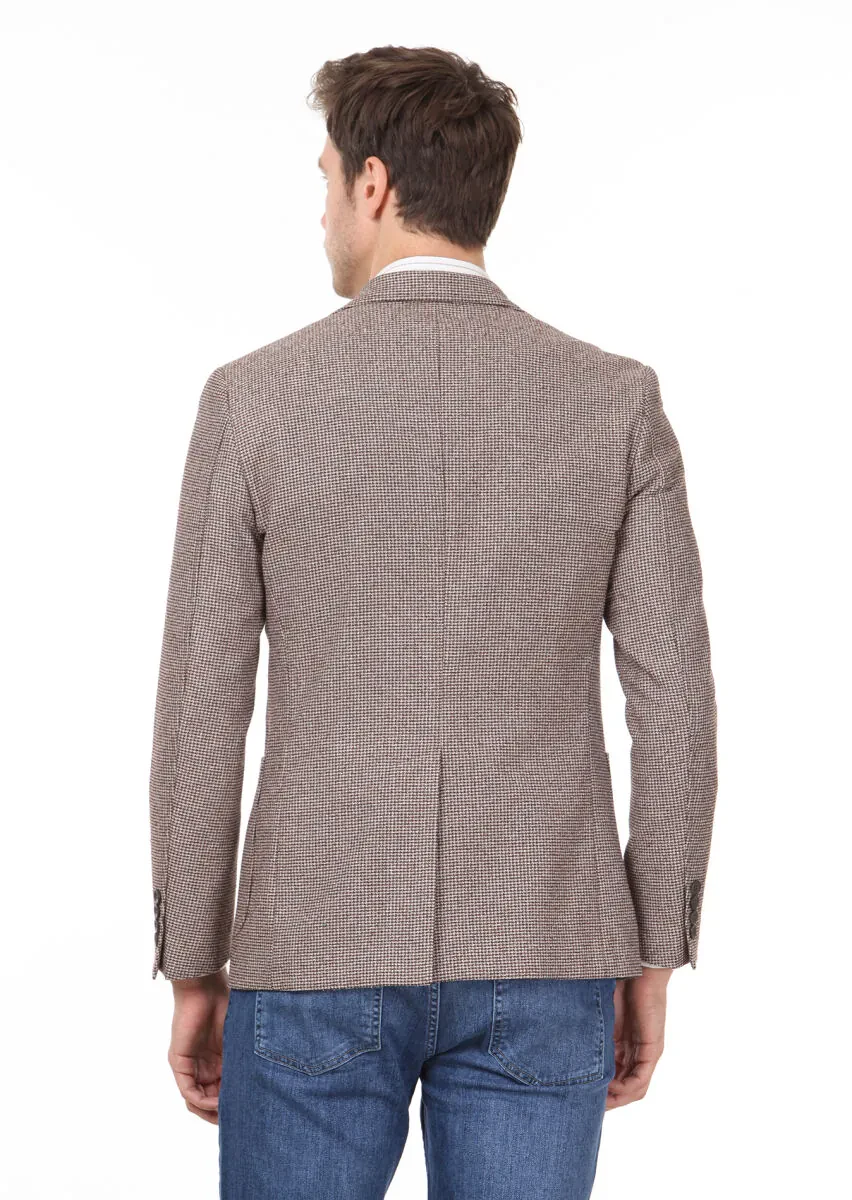 Açık Kahve Desenli Zeroweight Slim Fit Yün Karışımlı Ceket - 5