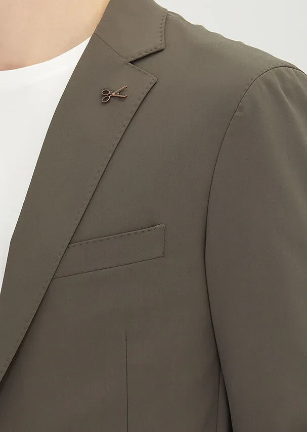 Açık Kahve Düz Comfort Fit Örme Takım Elbise - 3