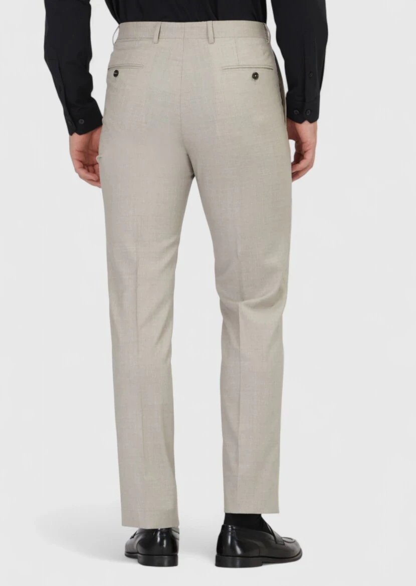 Açık Kahve Düz Dokuma Regular Fit Klasik %100 Yün Pantolon - 4