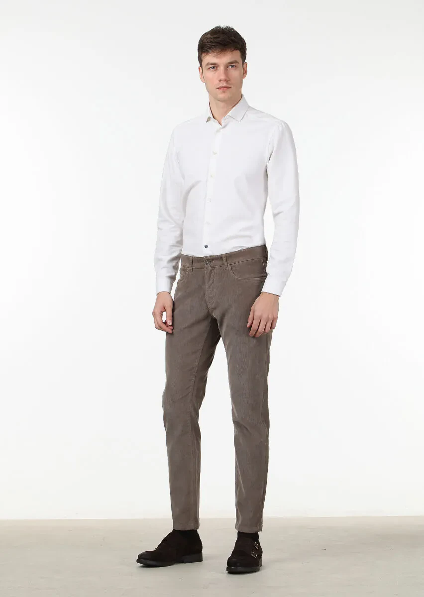 Açık Kahve Düz Dokuma Slim Fit Casual Pamuk Karışımlı Pantolon - 1