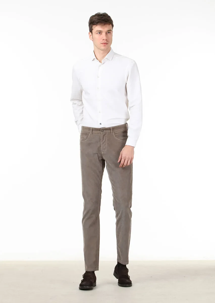 Açık Kahve Düz Dokuma Slim Fit Casual Pamuk Karışımlı Pantolon - 2