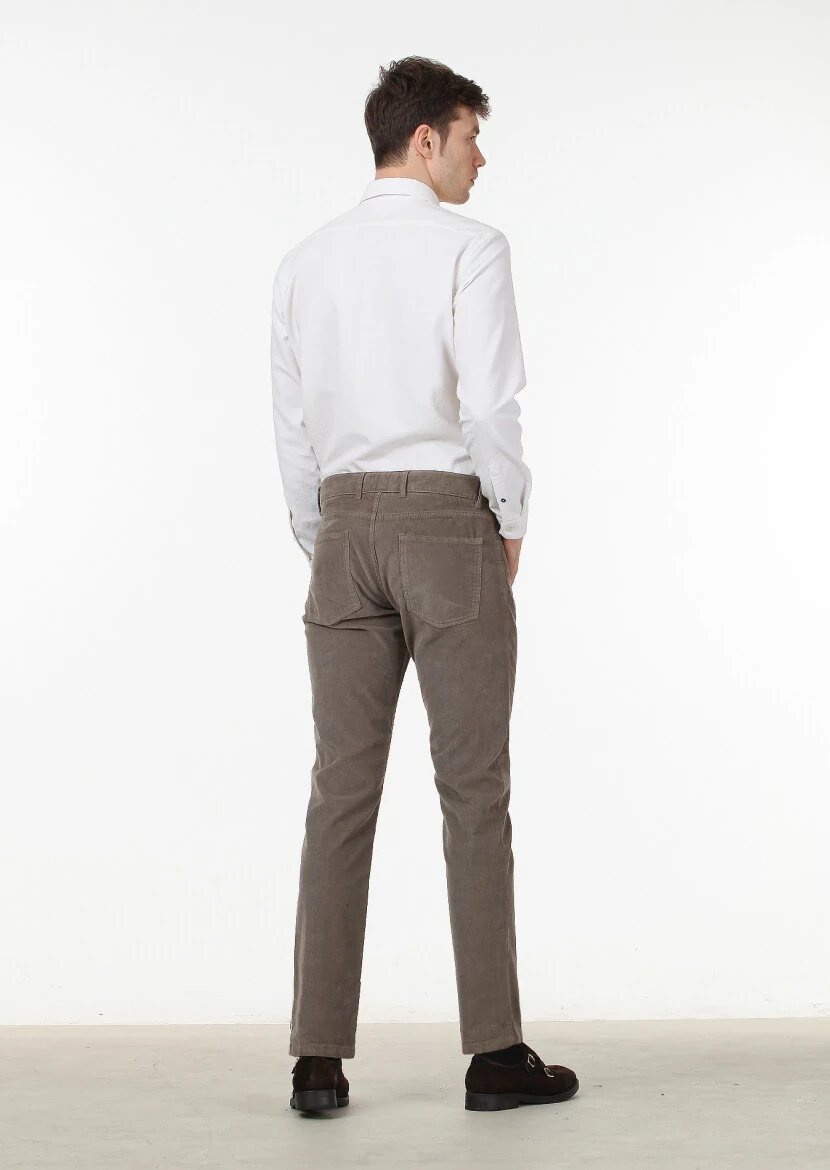 Açık Kahve Düz Dokuma Slim Fit Casual Pamuk Karışımlı Pantolon - 4