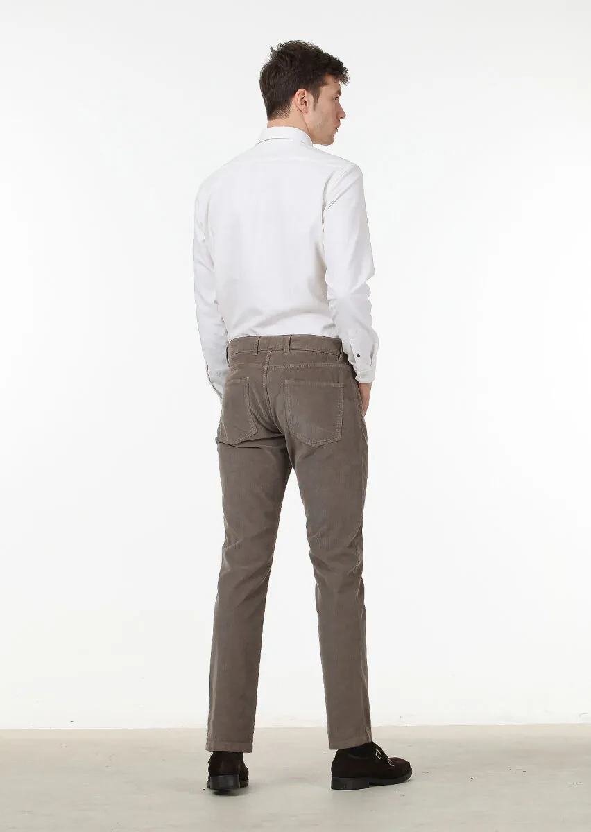 Açık Kahve Düz Dokuma Slim Fit Casual Pamuk Karışımlı Pantolon - 4