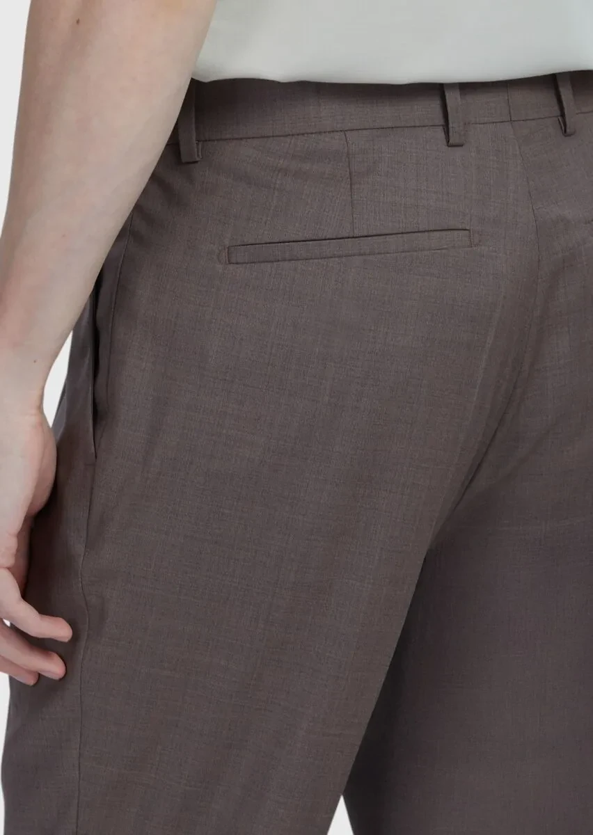 Açık Kahve Düz Kumaş Slim Fit Casual %100 Yün Pantolon - 4