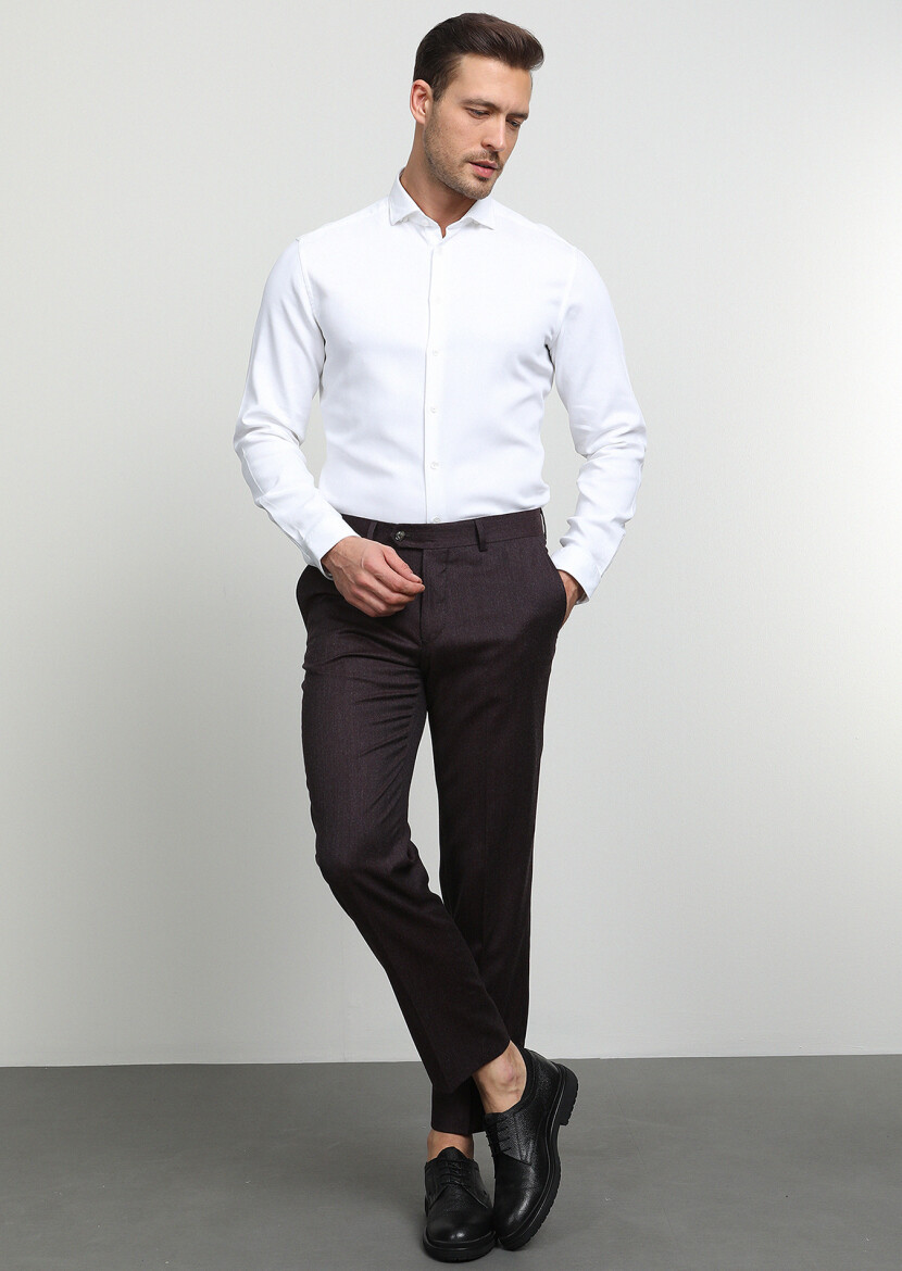 Açık Kahve Düz Kumaş Slim Fit Klasik Yün Karışımlı Pantolon - 2