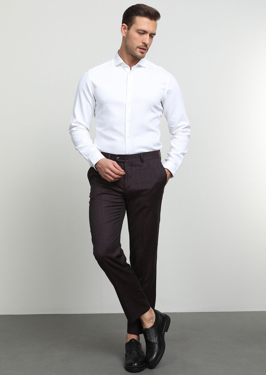 Açık Kahve Düz Kumaş Slim Fit Klasik Yün Karışımlı Pantolon - 2