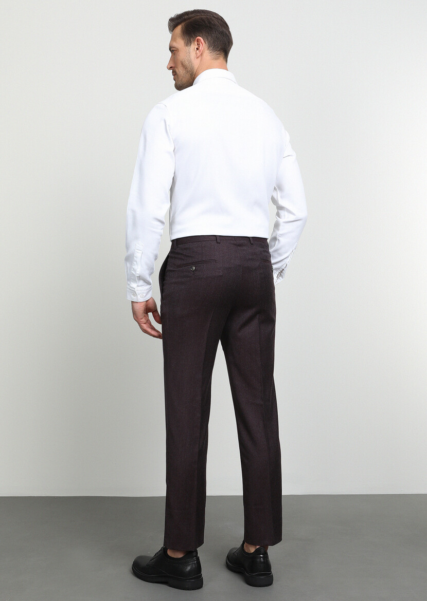 Açık Kahve Düz Kumaş Slim Fit Klasik Yün Karışımlı Pantolon - 4